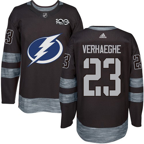 Adidas Tampa Bay Lightning Men #23 Carter Verhaeghe Black 1917-2017 100th Anniversary Stitched NHL Jersey